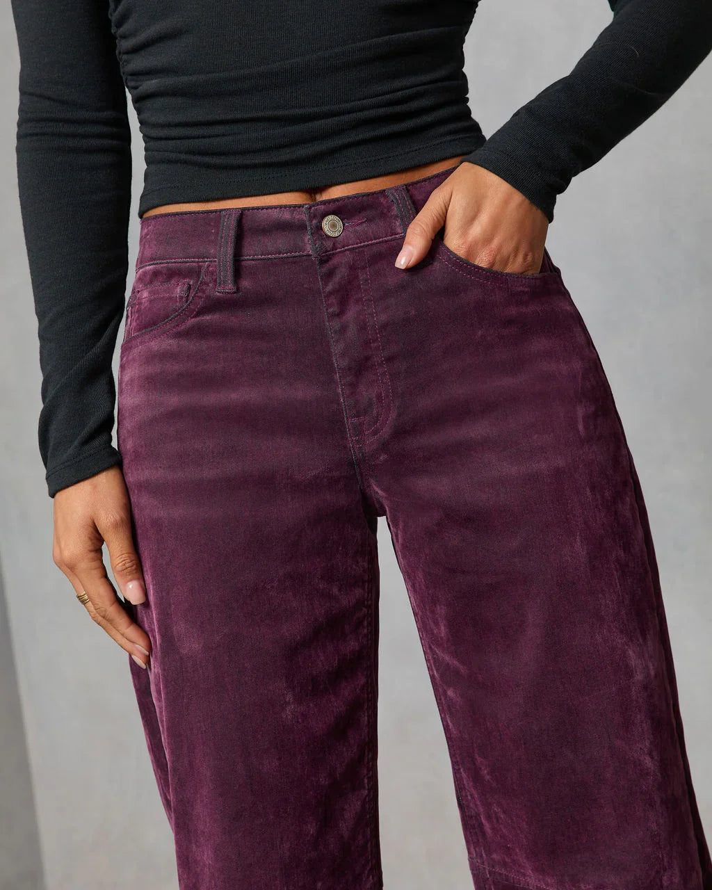 Namie Stretch Velvet Barrel Leg Jeans