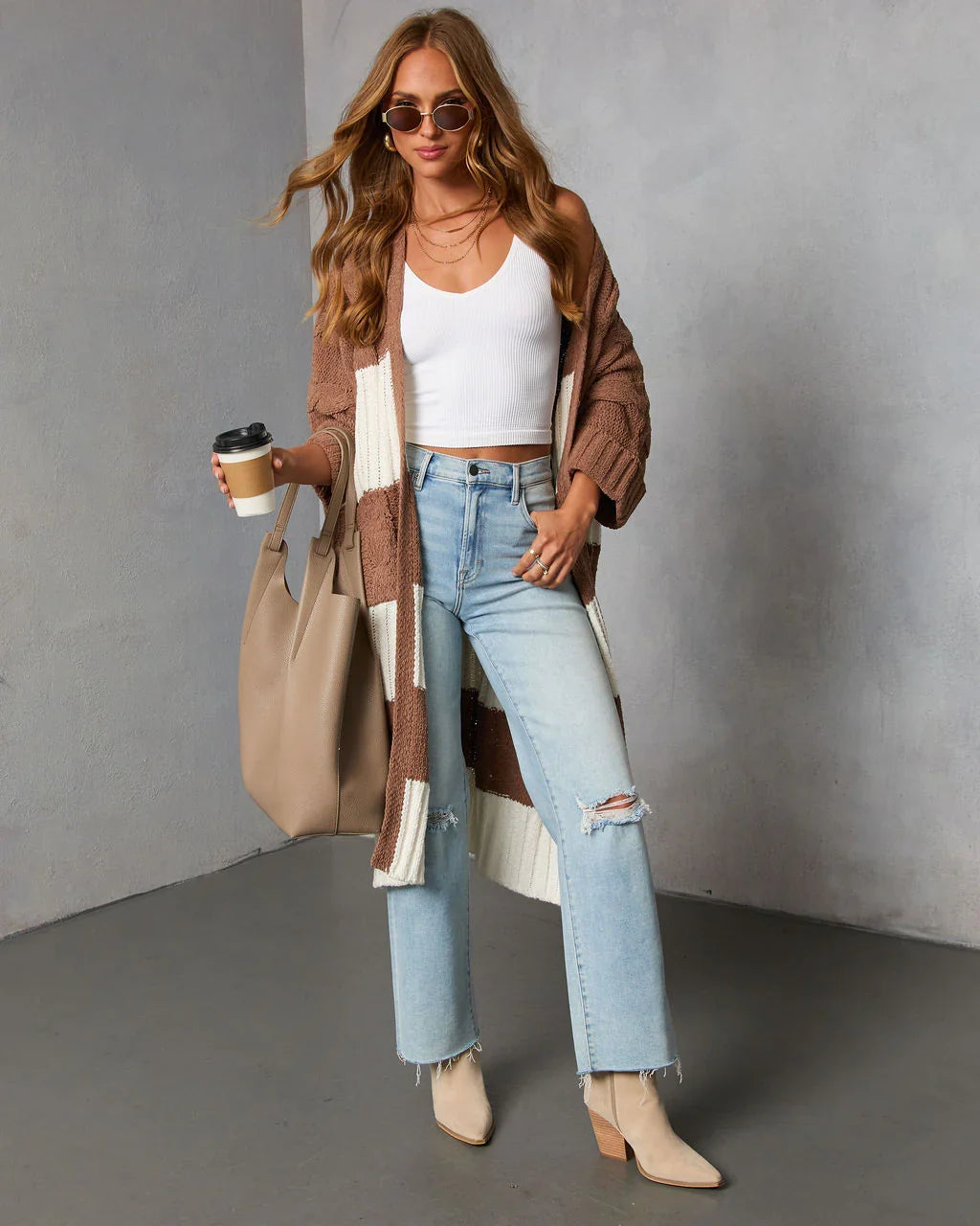 Nestle Down Contrast Stripe Knit Cardigan