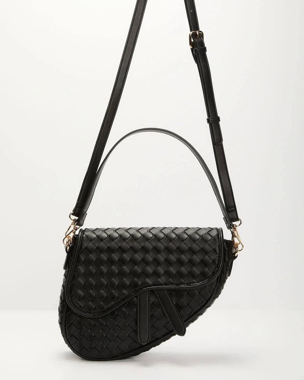 Kalila Faux Leather Woven Saddle Bag