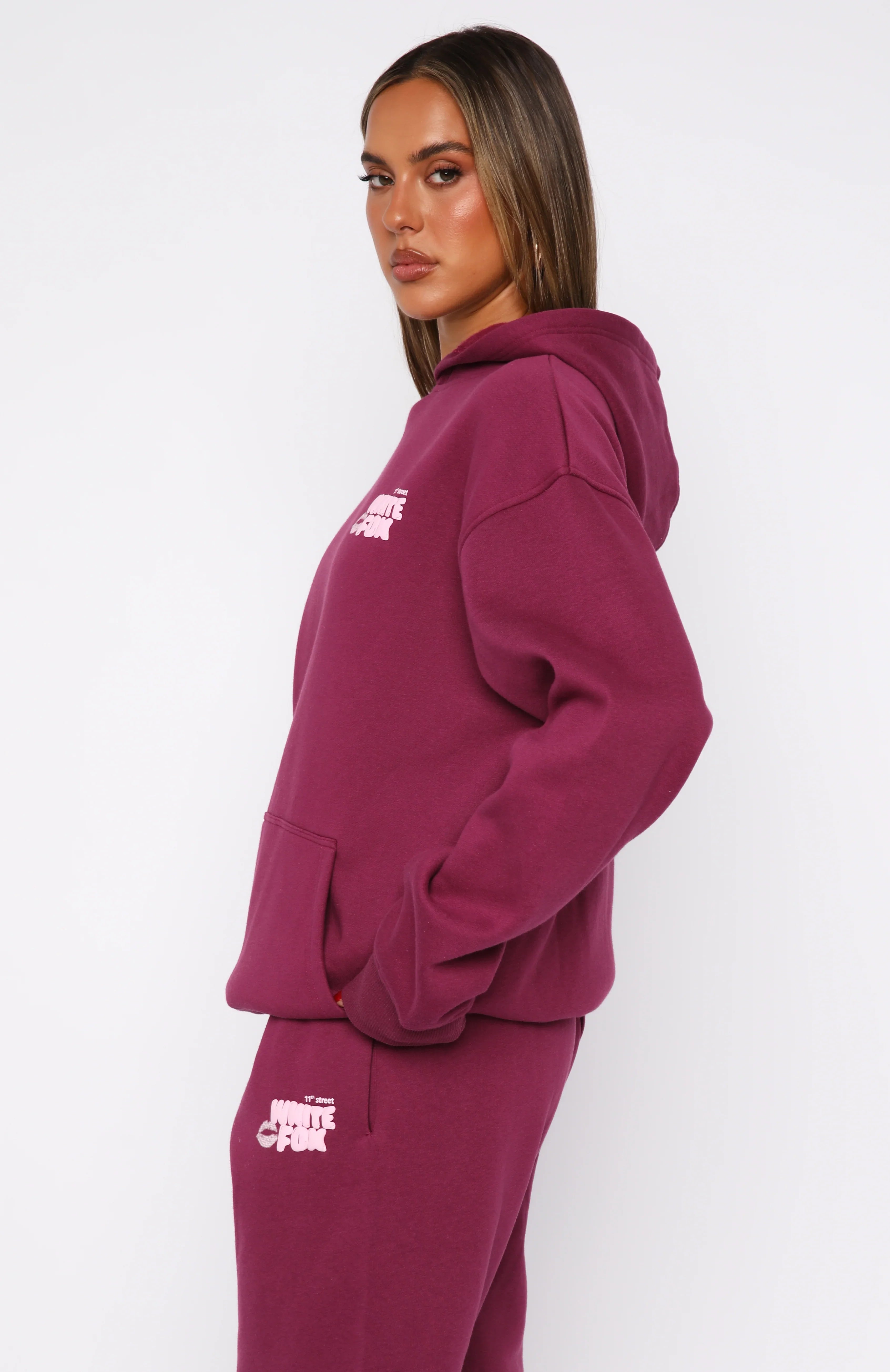 11th Street Sweet Kisses Oversized Hoodie Very Berry