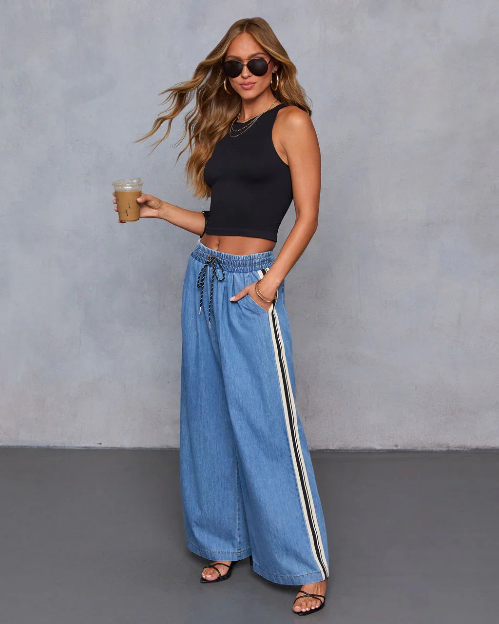 Rosalenda Side Stripe Chambray Pants
