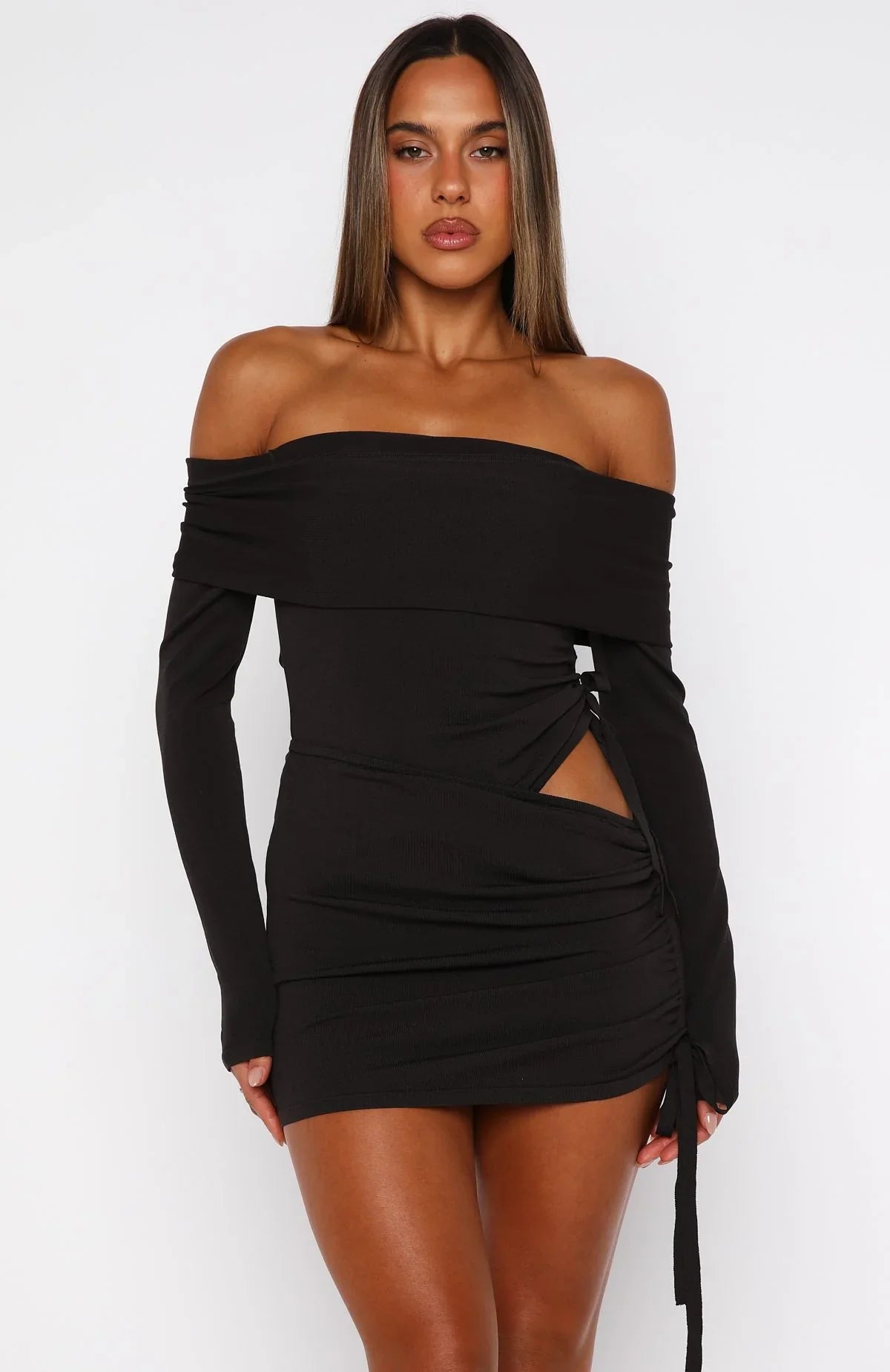 Sweet Sting Long Sleeve Mini Dress Chocolate