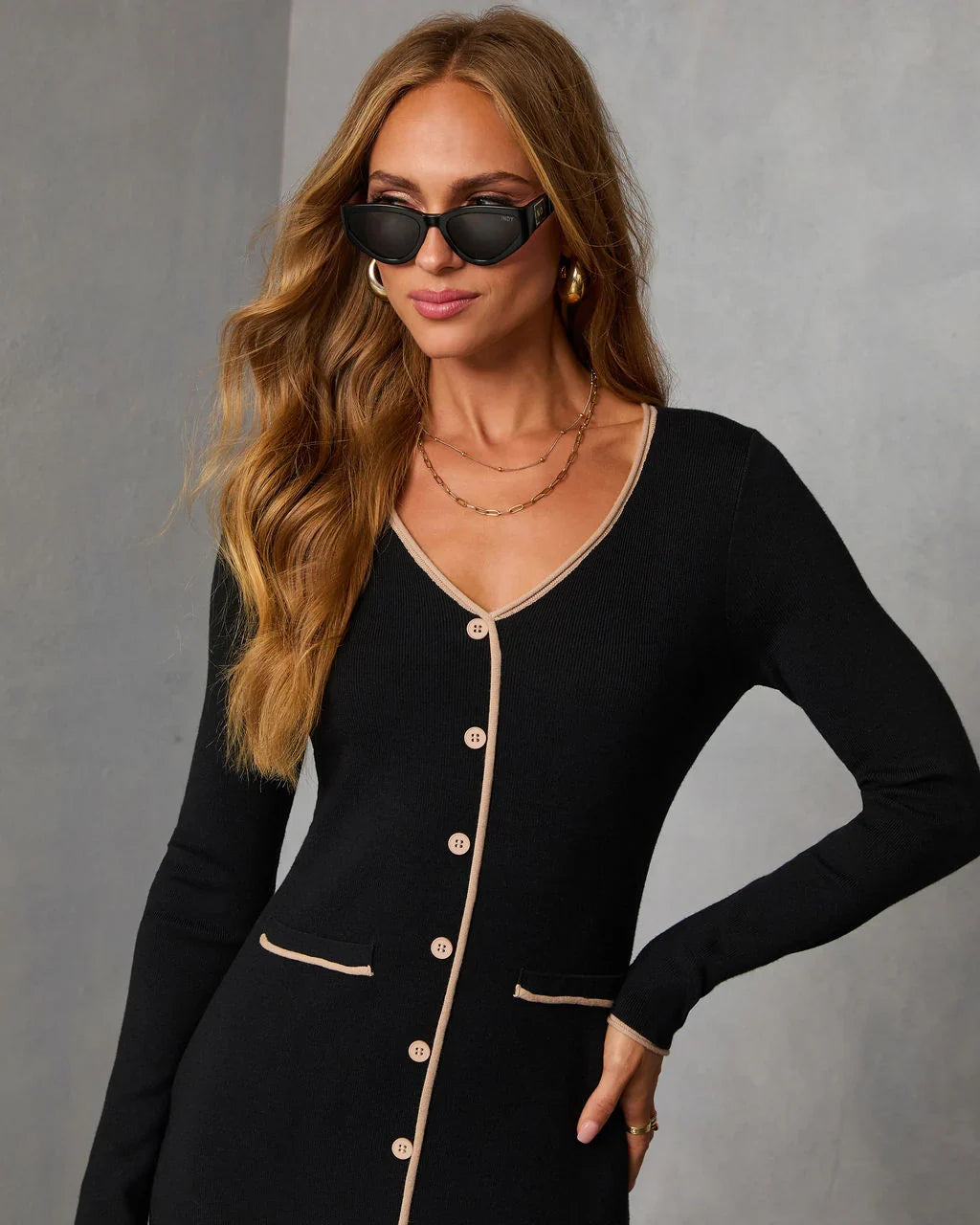 Maderia Contrast Trim Midi Sweater Dress
