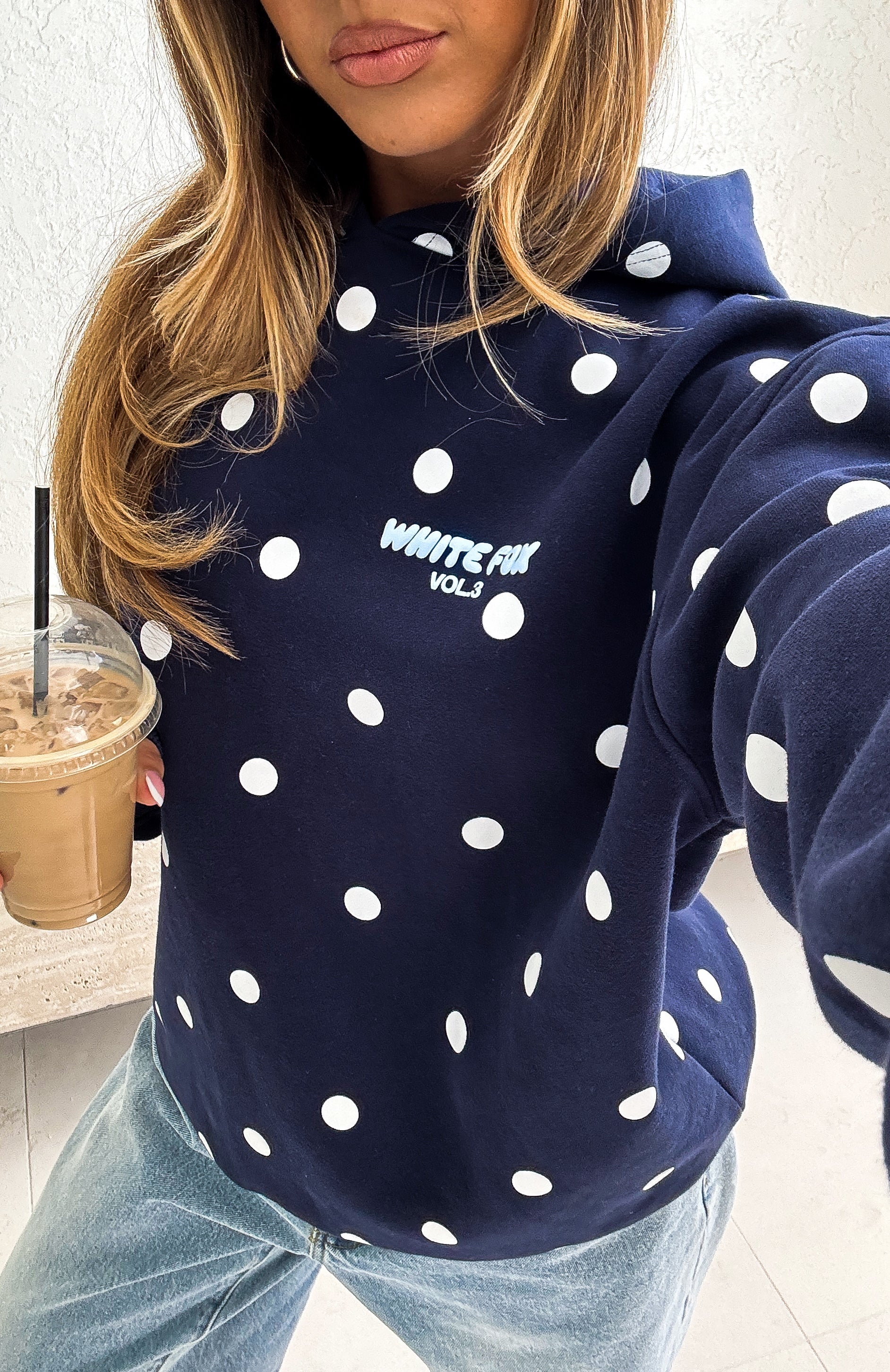 Offstage Printed Oversized Hoodie Navy Polka Dot
