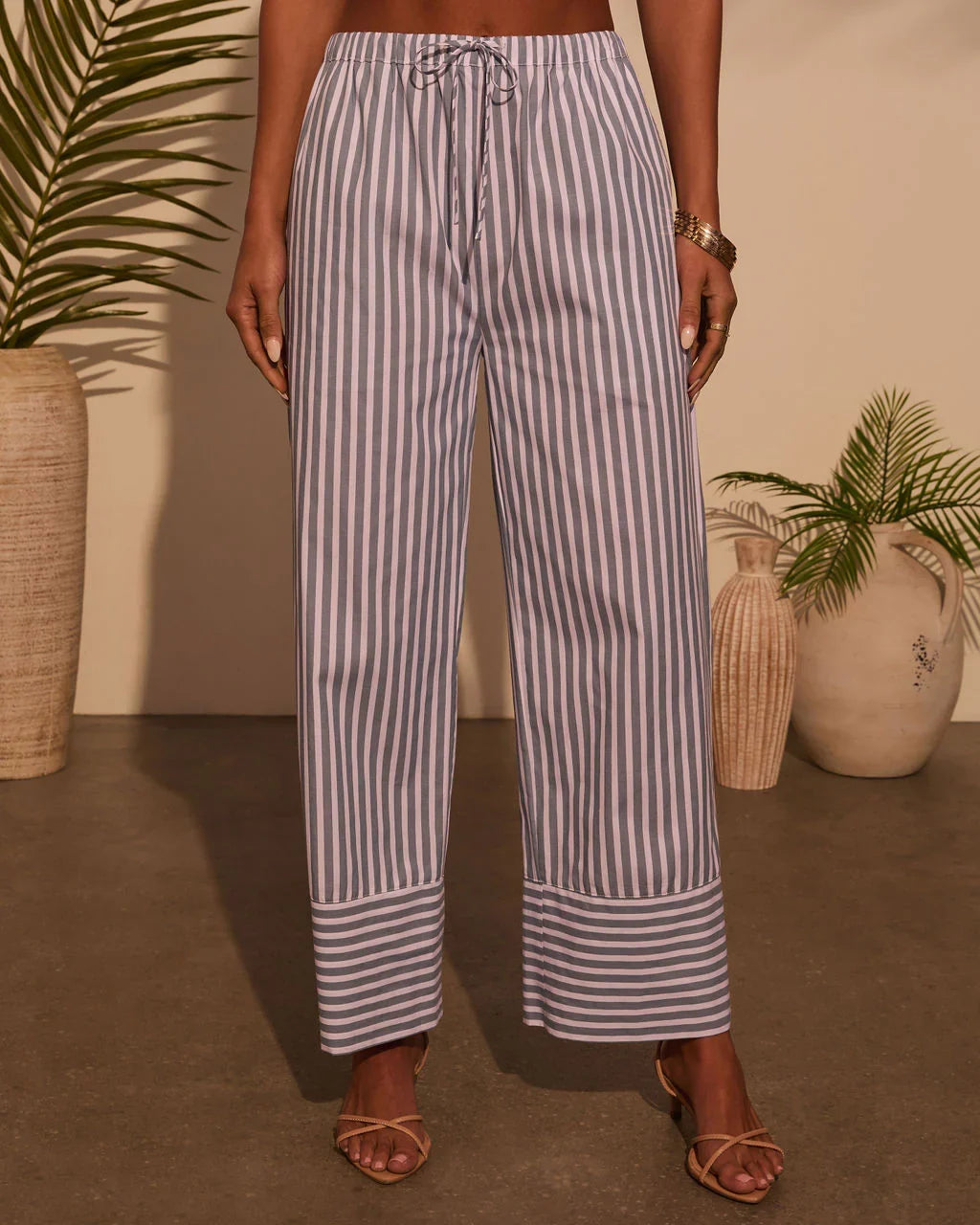 Jailen Striped Waist Tie Pants