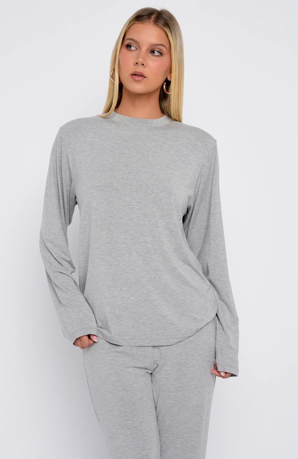 Slow Life Long Sleeve Pyjama Top Grey Marle