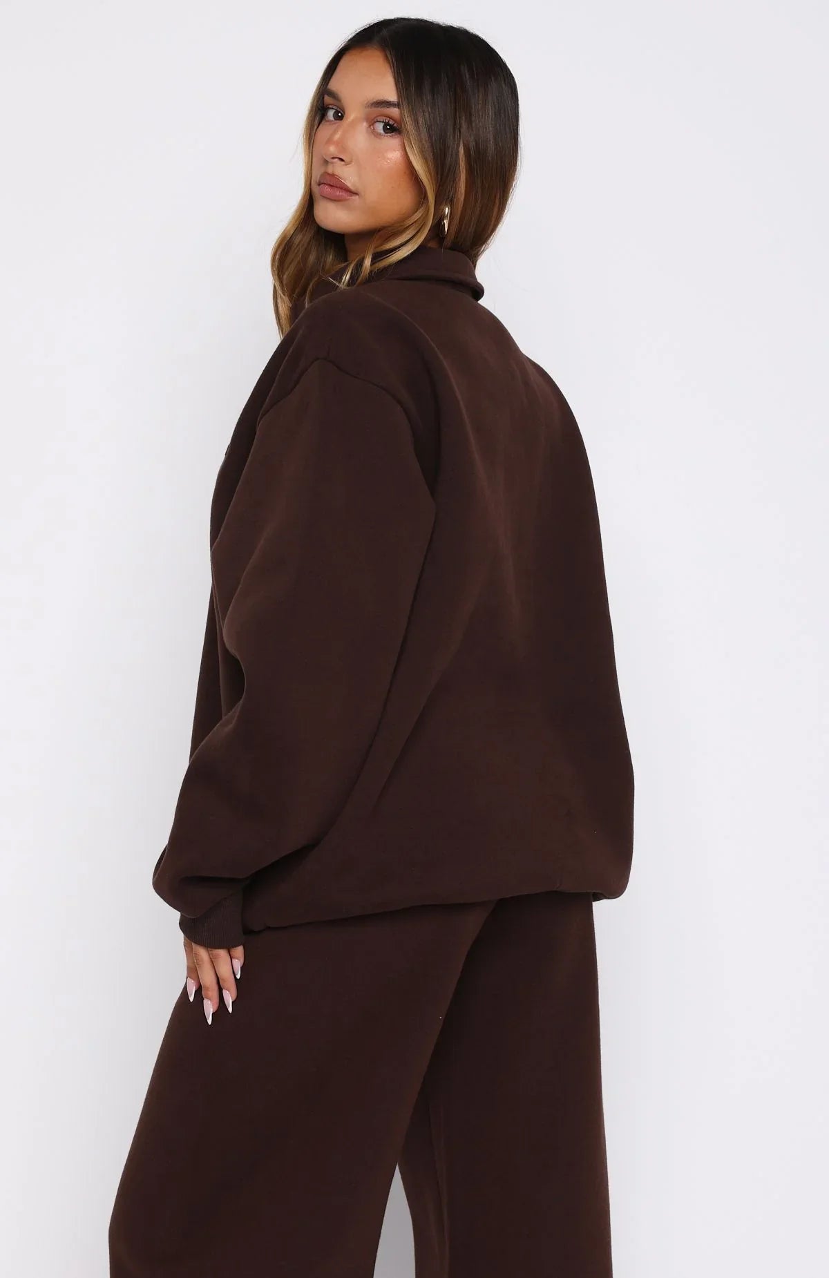 Chill Moves Oversized Henley Sweater Chocolate