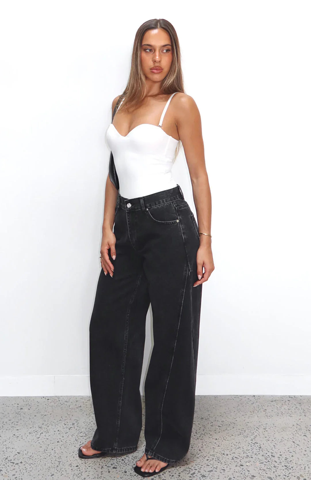 Jessica Mid Rise Barrel Leg Jeans Black Acid