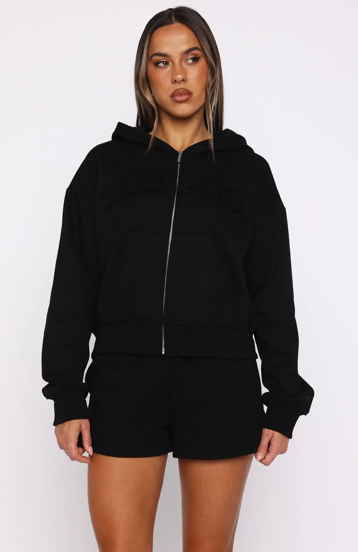 From The Archives Lexi Boxy Zip Front Hoodie Black