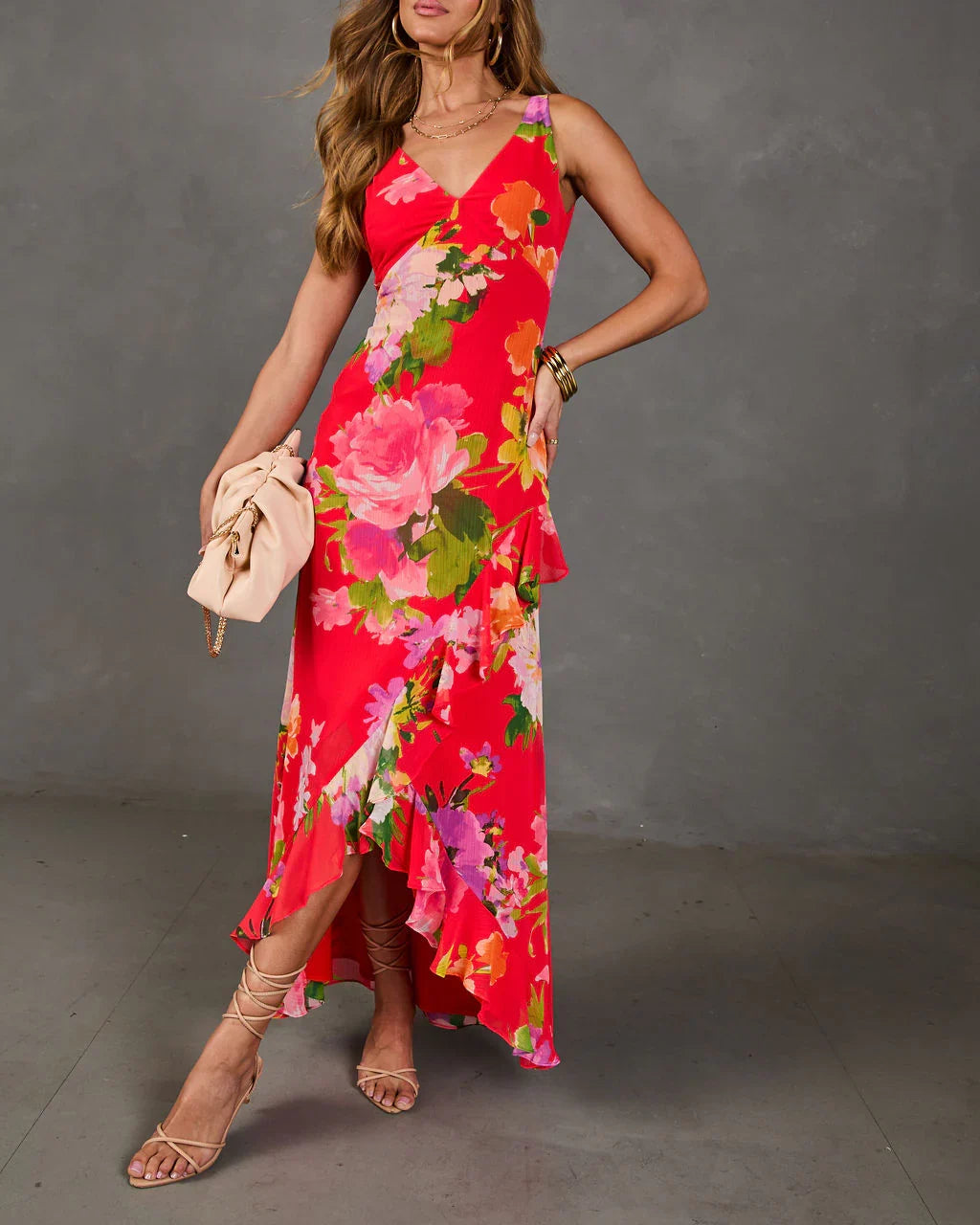 Romantic Blossom Floral Chiffon Maxi Dress