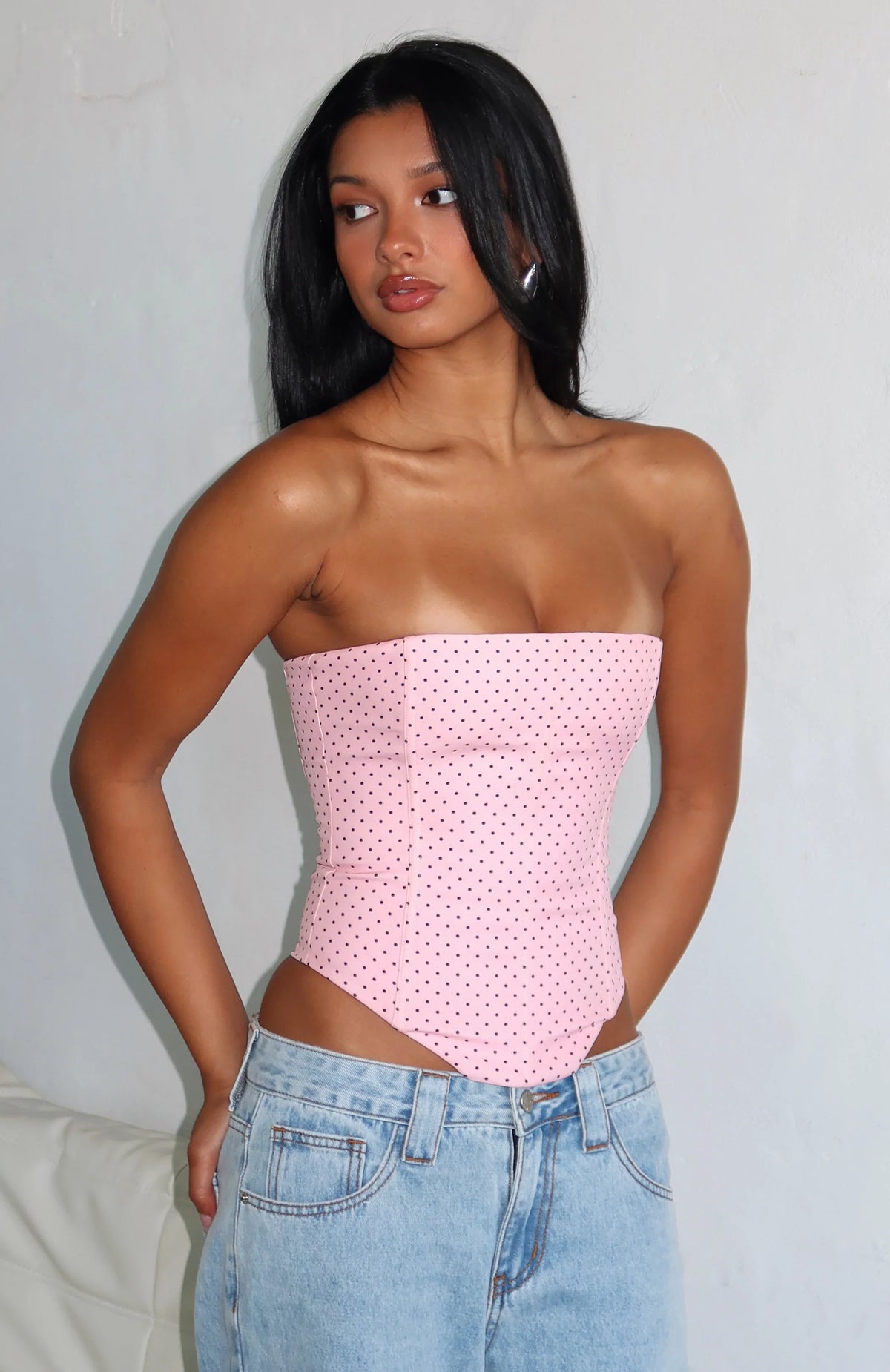 Let It Go Strapless Bustier Pink Polka Dot