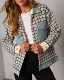 Cozy Together Tweed Denim Panel Button Up Coat