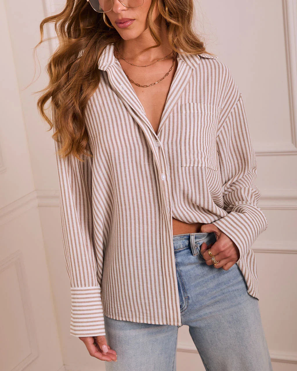 Slow Reveal Striped Button Down Top