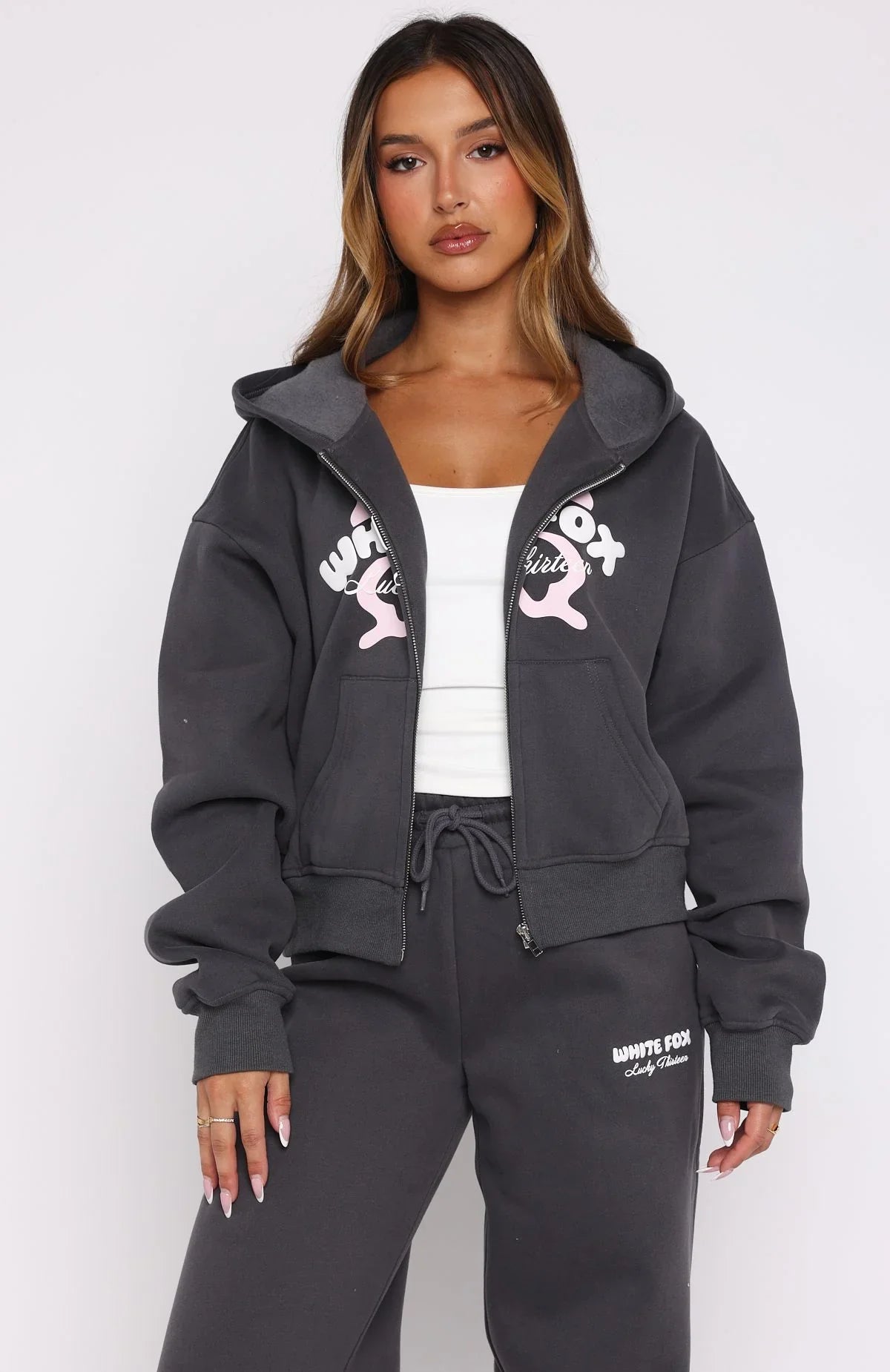 Lucky Thirteen Audrina Boxy Zip Front Hoodie Volcanic