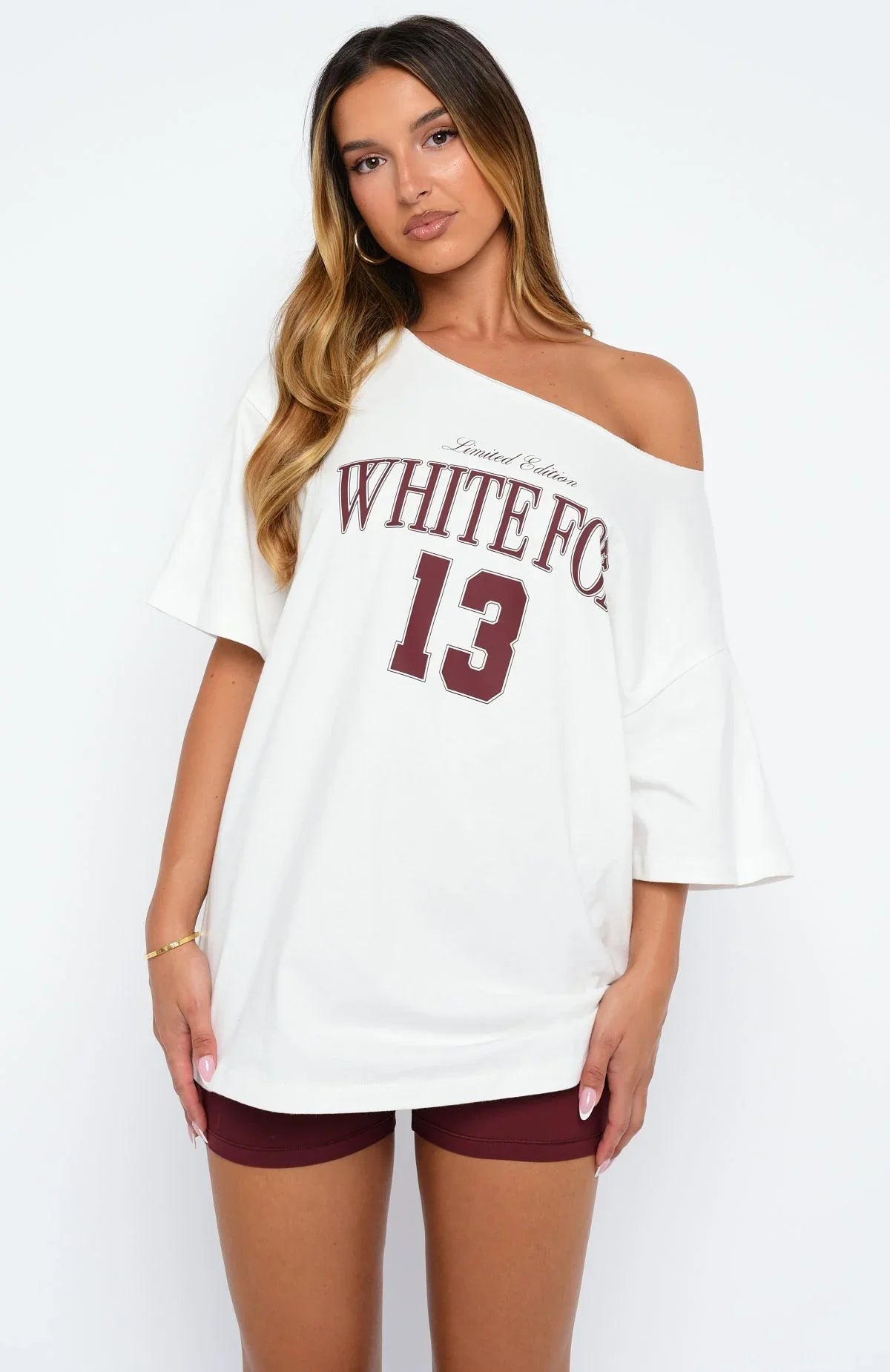 Everything In Time Off Shoulder Oversized Tee White