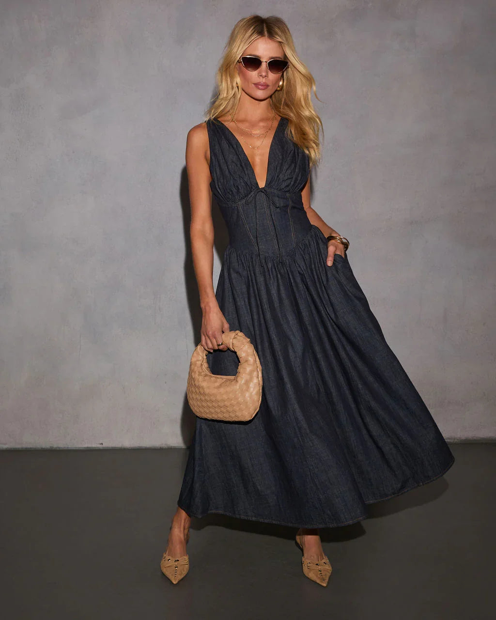 Cherri Fit And Flare Denim Midi Dress