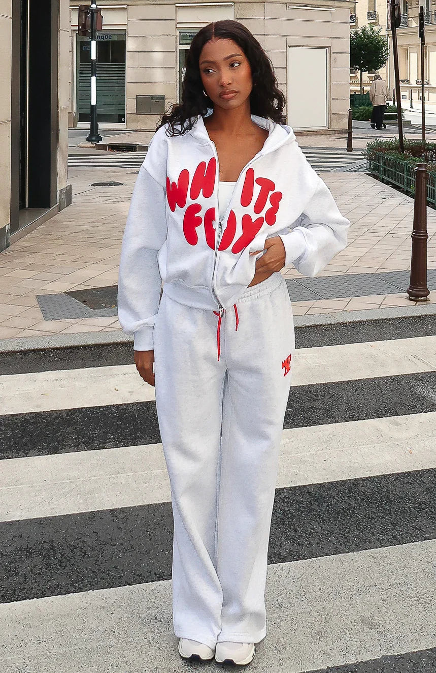 Club 14 Allie Wide Leg Sweatpants Grey Marle