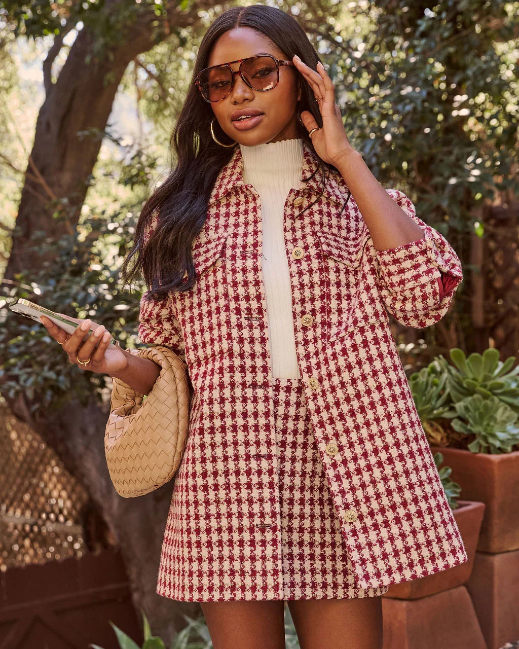 Jensin Tweed Houndstooth Shirt Jacket