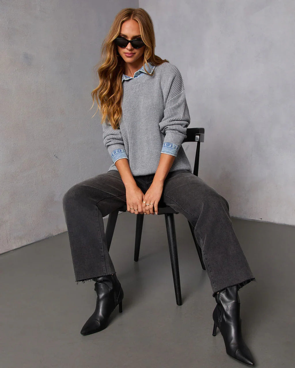Slow Moments Twofer Denim Trim Sweater
