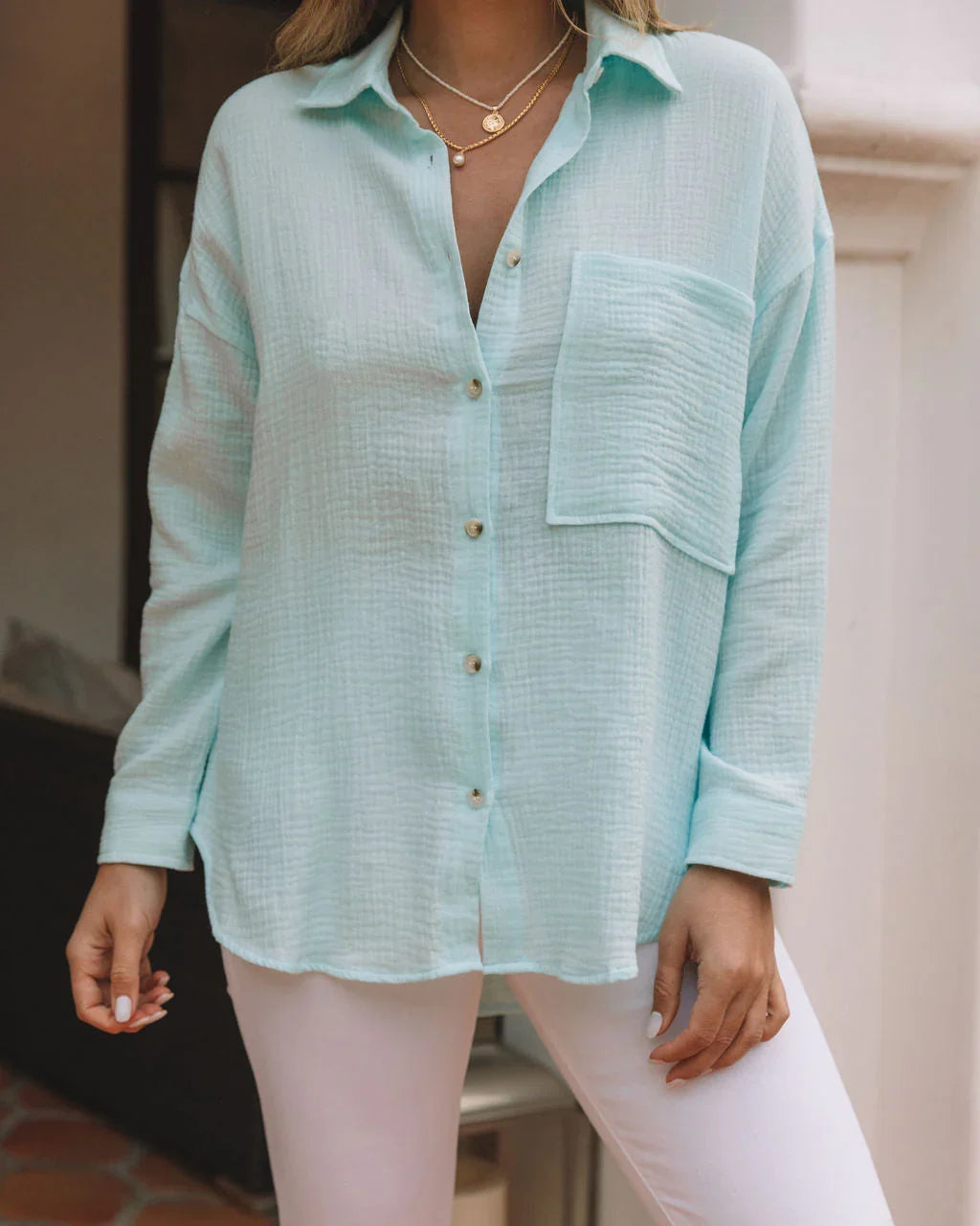 Sherlyn Satin Embossed Button Down Top