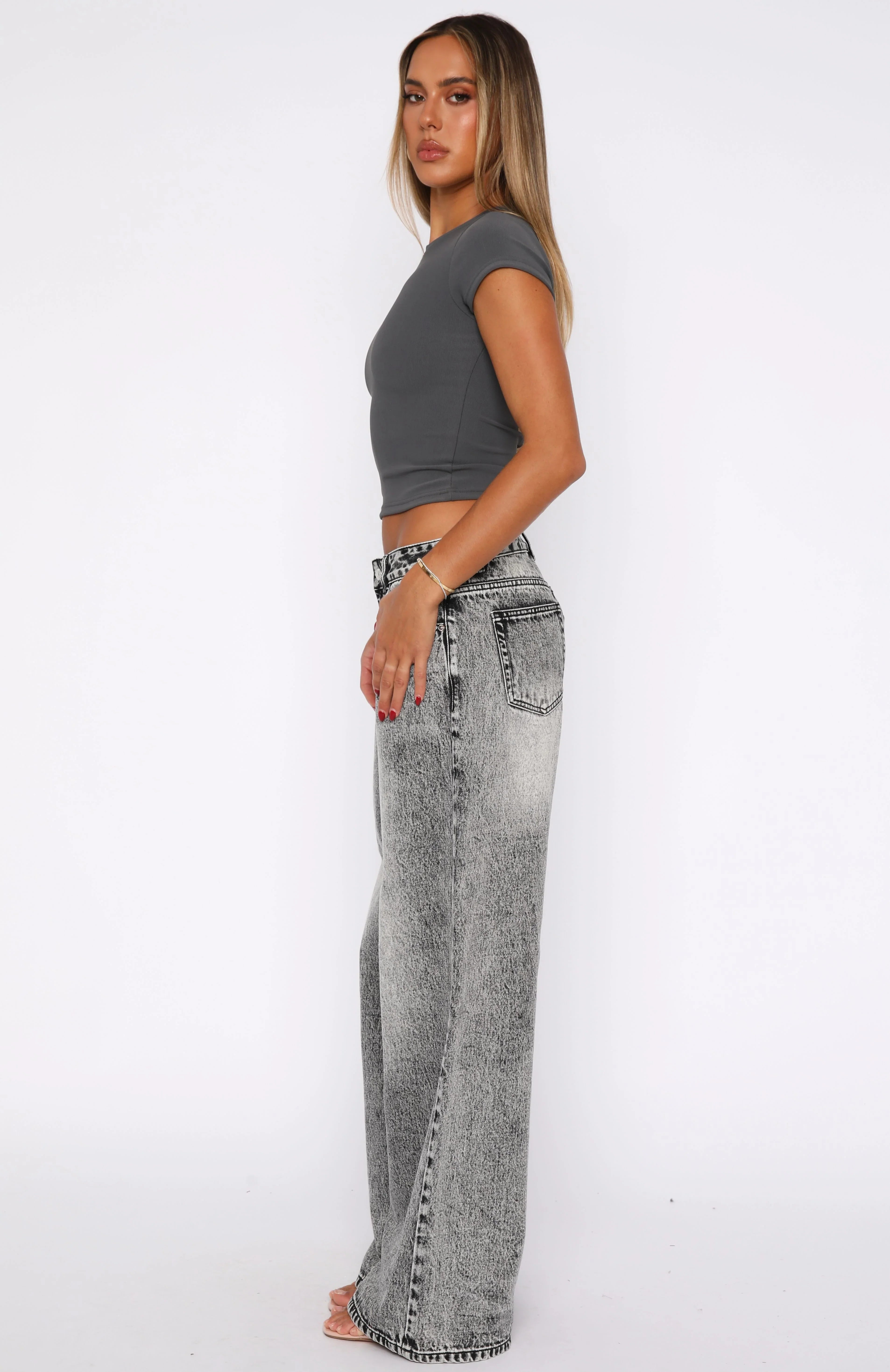 Maeve Low Rise Wide Leg Jeans Grey Acid