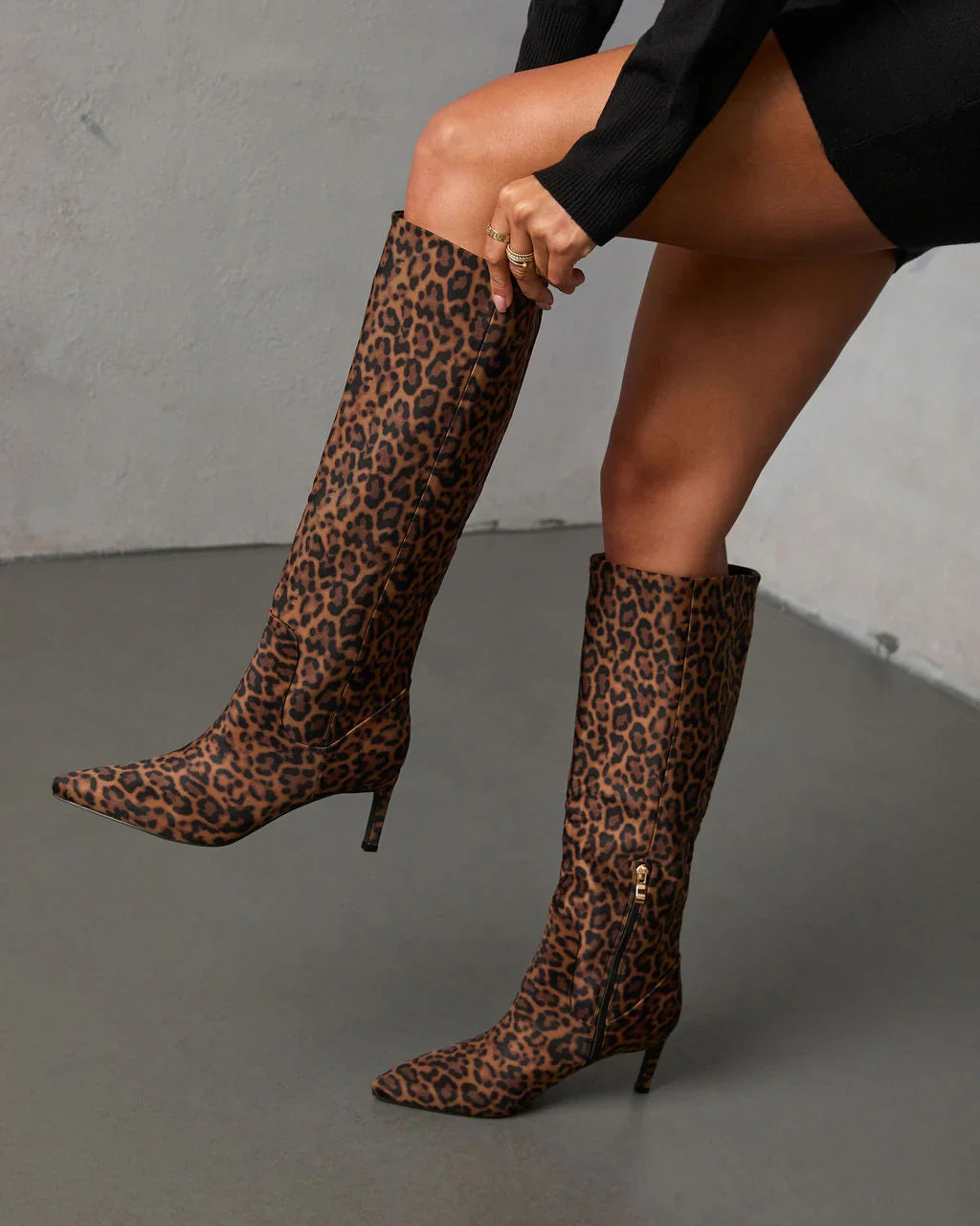 Golden Fig Leopard Print Knee High Boots