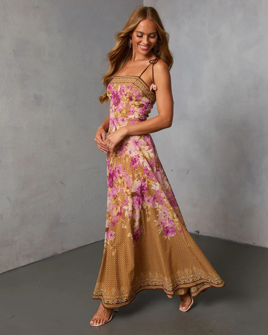 Solienne Printed Fit and Flare Maxi Dress