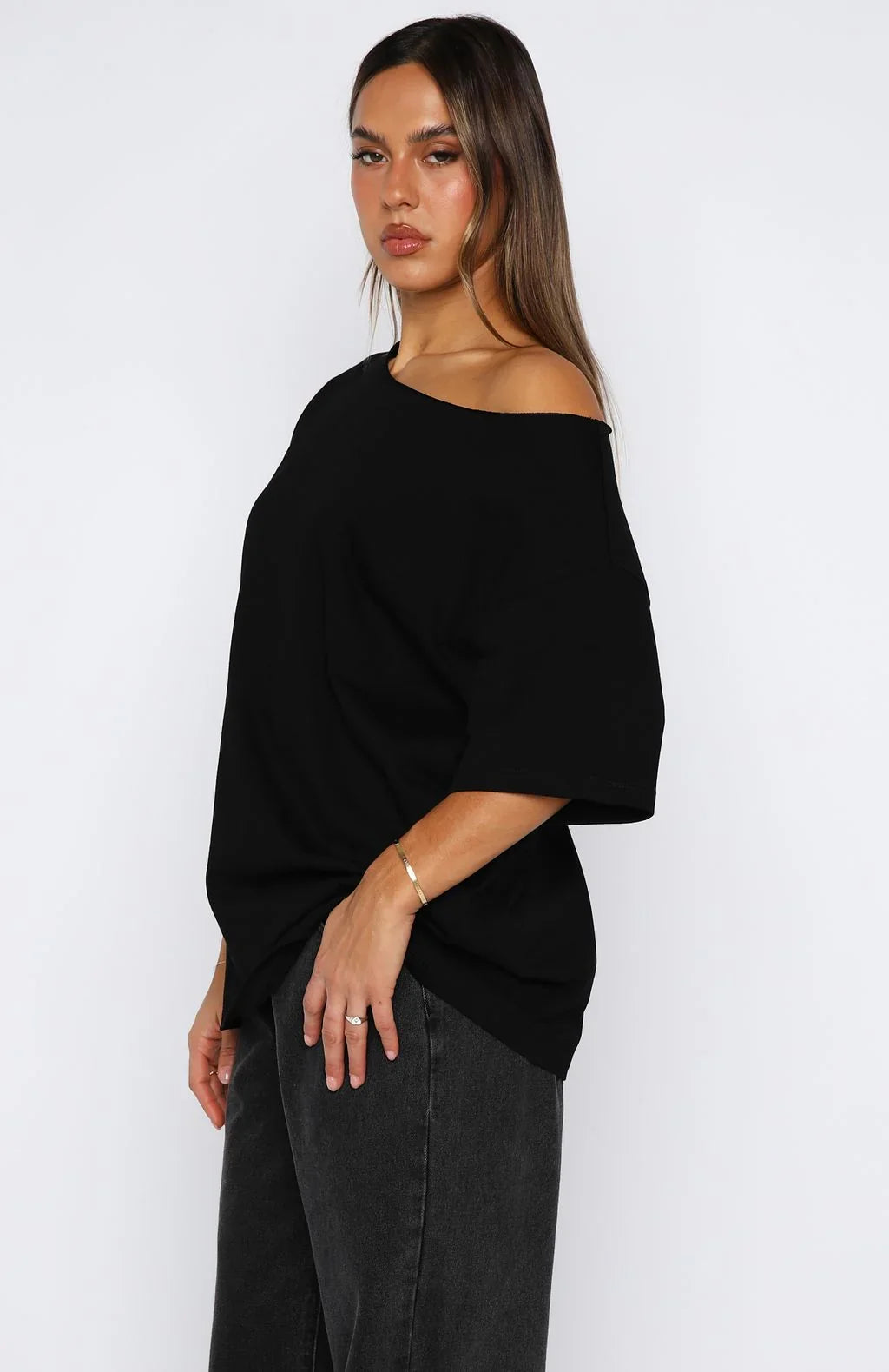Give Me Options Off Shoulder Tee Black