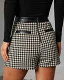 Holiday Elm Contrast Vegan Leather Trim Houndstooth Mini Skirt