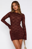 Naughty Or Nice Long Sleeve Lace Mini Dress Burgundy
