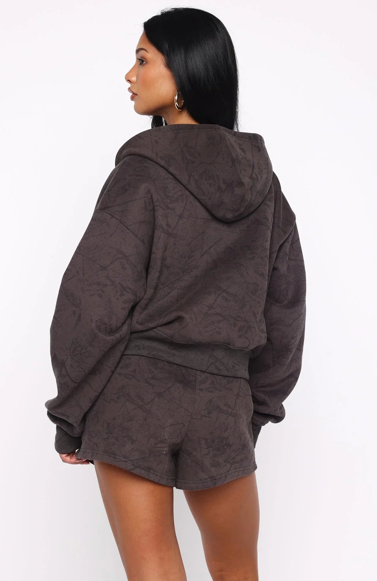 Hiding Away Boxy Zip Front Hoodie Dark Camo