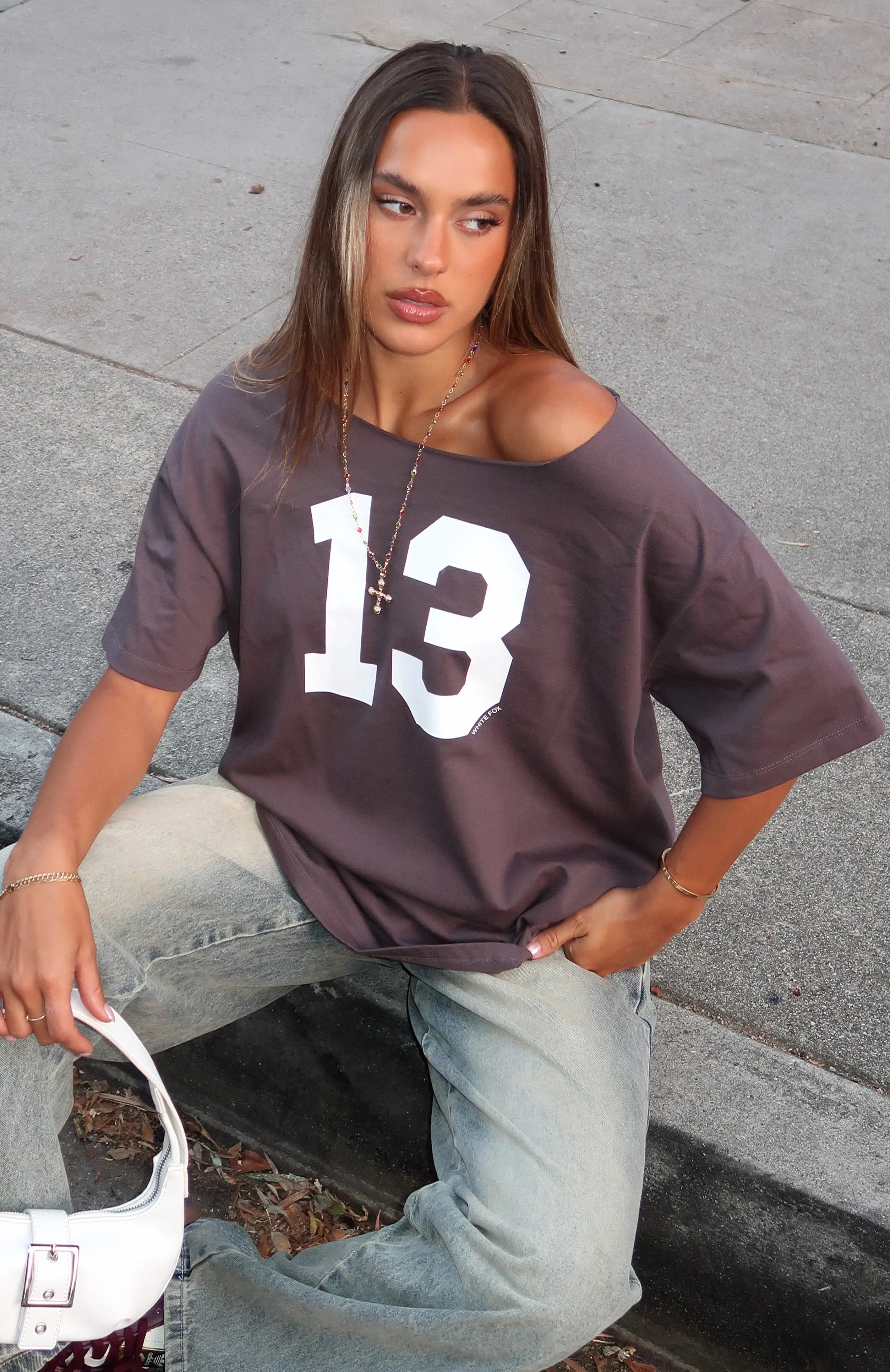 Trial Run Off Shoulder Oversized Tee Volcanic