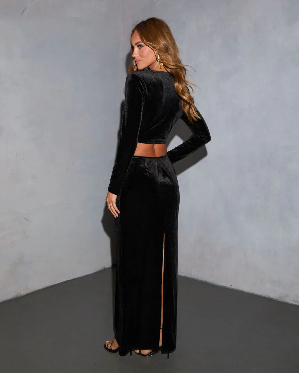 Midnight Aura Velvet Cut Out Maxi Dress