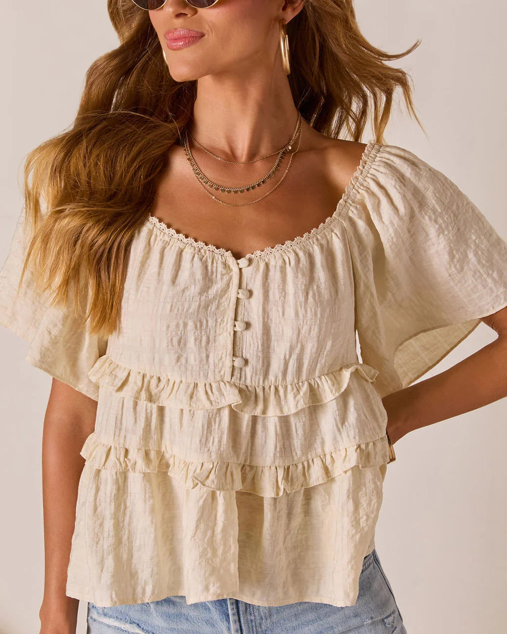 Drinah Ruffle Peasant Blouse