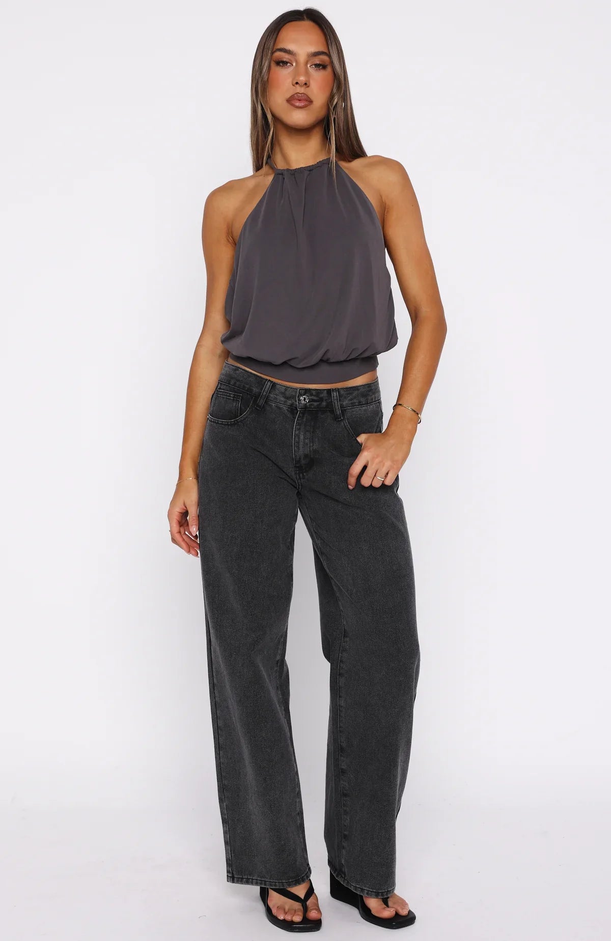 Last Time For Real Halter Top Charcoal