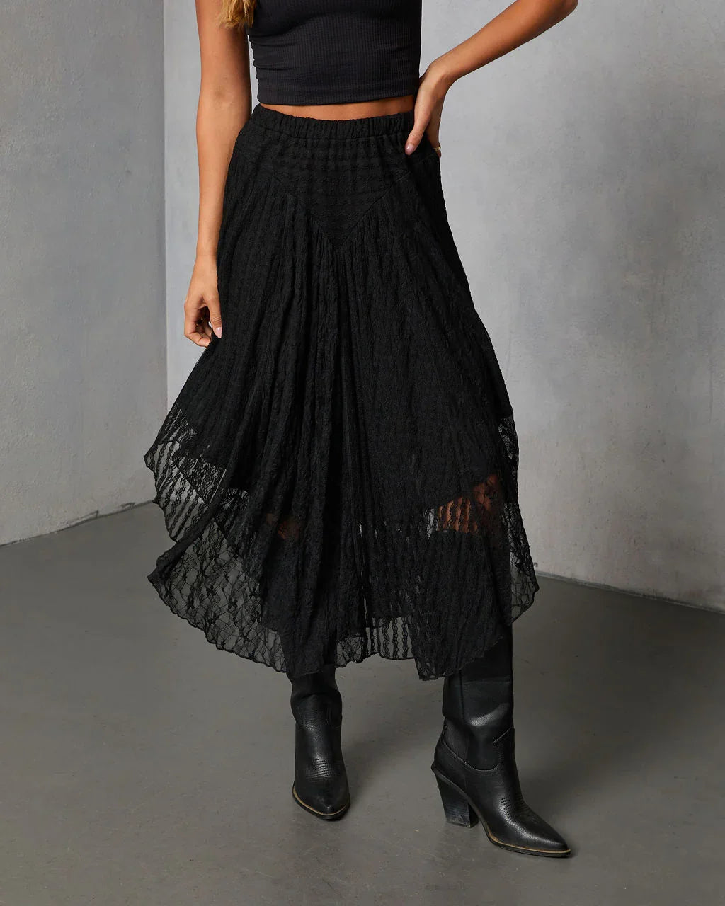 Moonthread Lace Darted Hem Midi Skirt