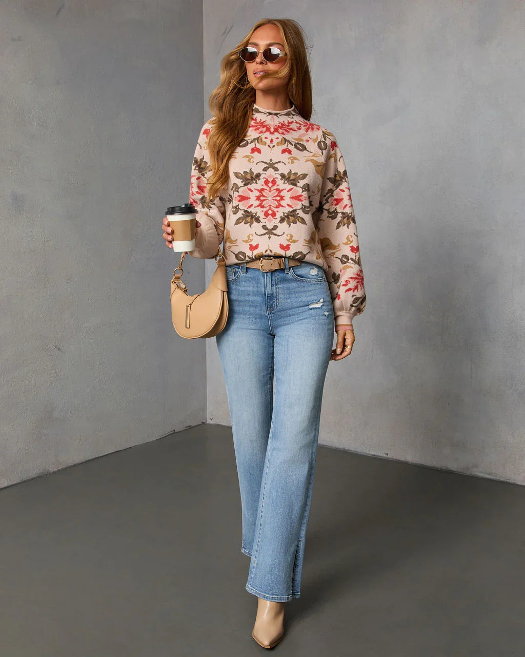 Terracotta Haze Printed Mock Neck Sweater
