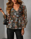 Mulled Rose Organza Printed Peplum Blouse