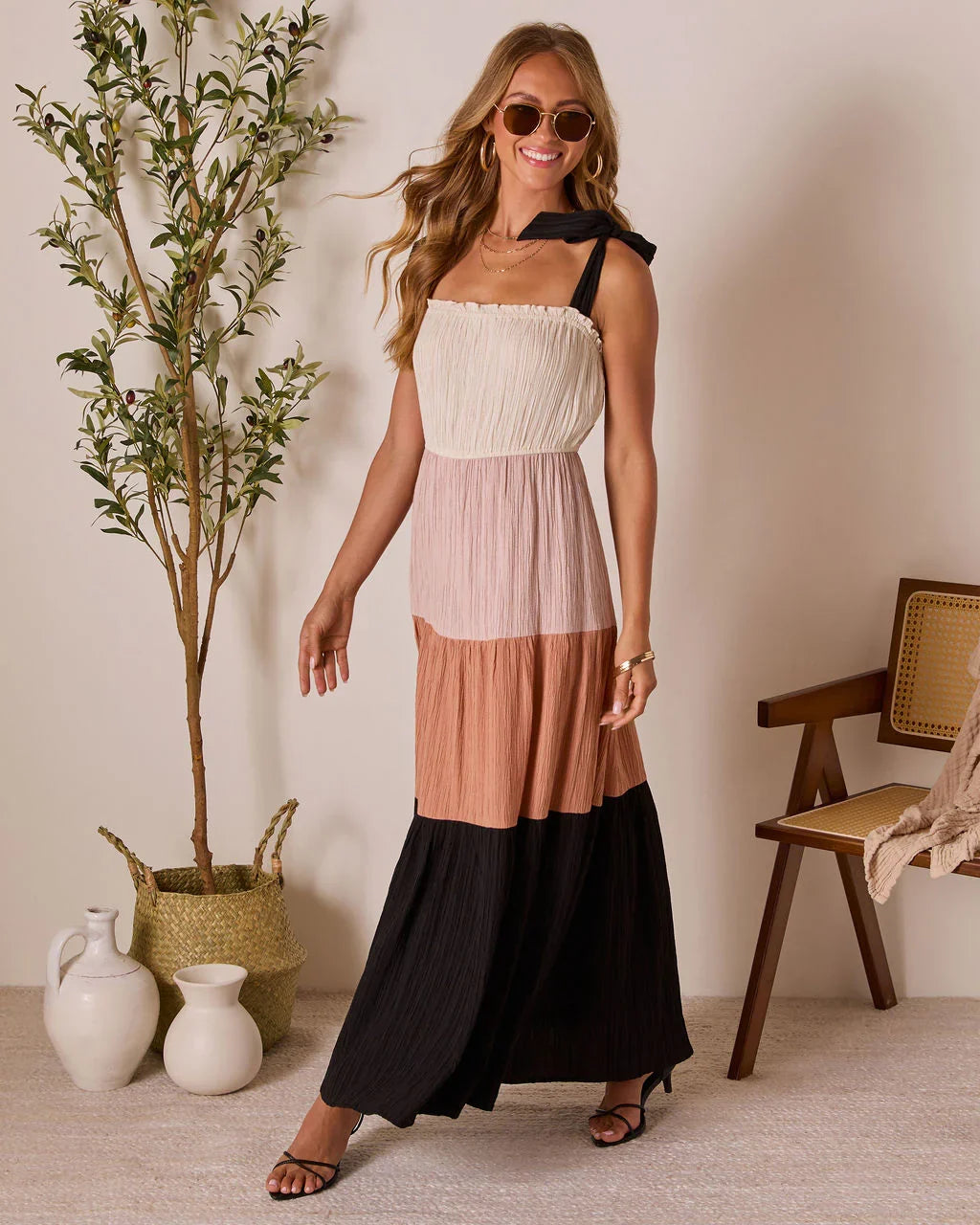 Paloma Skies Tiered Colorblock Maxi Dress
