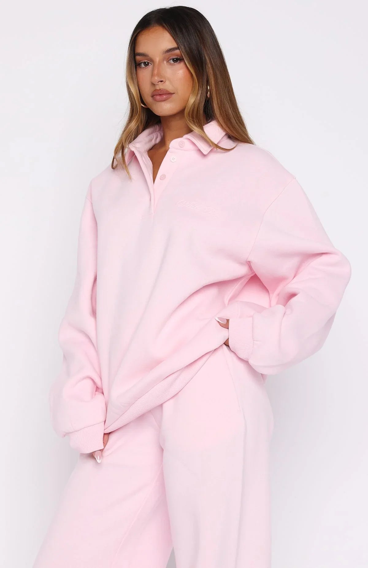 Chill Moves Oversized Henley Sweater Pink
