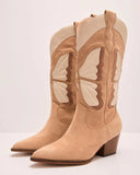 Airy Flutter Embroidered Butterfly Western Boots