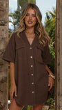 Maliha Button Up Mini Dress Chocolate Denim