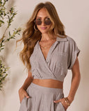 Thea Striped Short Sleeve Wrap Crop Top