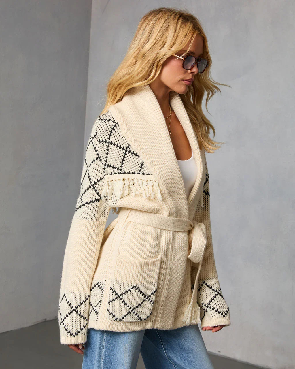 Cloudberry Fringe Waist Tie Sweater