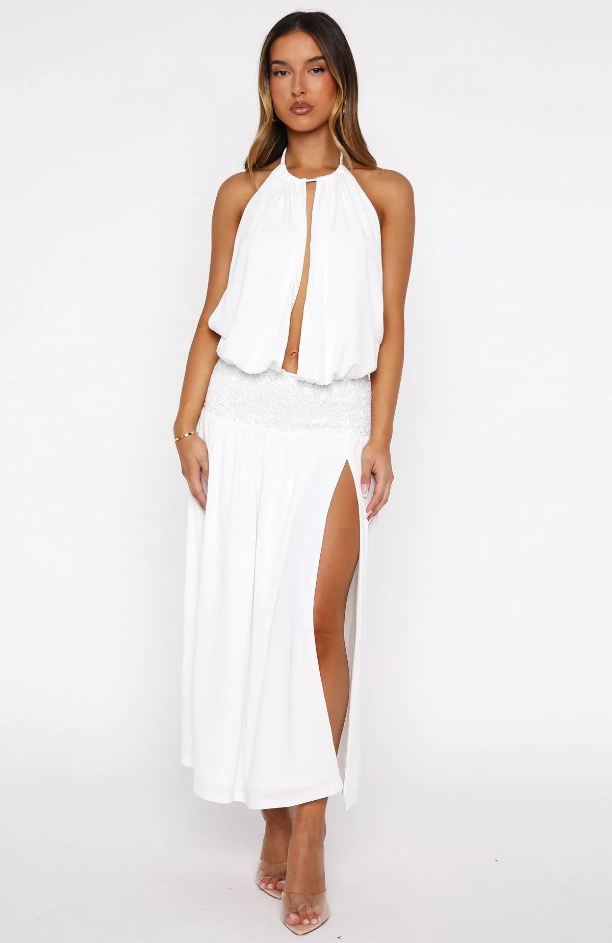 Always Evolving Halter Midi Dress White