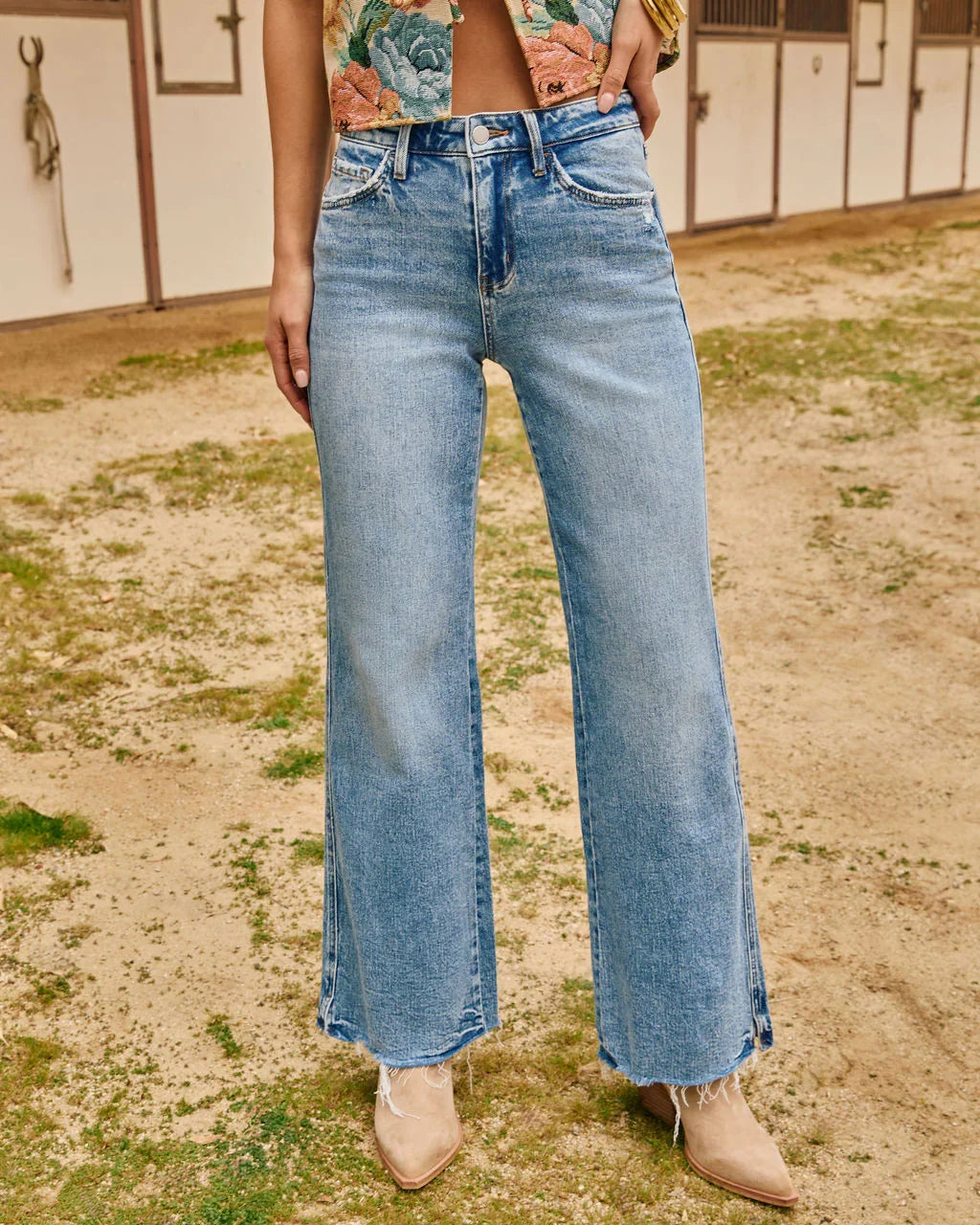 Washed Wishes Super Stretch Mid Rise Flare Leg Jeans