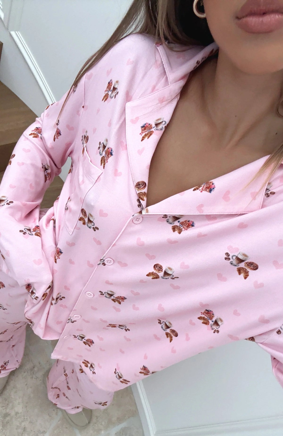 Pillow Talk Printed Long Sleeve Pyjama Set Candy Breakfast