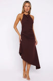 Night Hustle Halter Midi Dress Burgundy