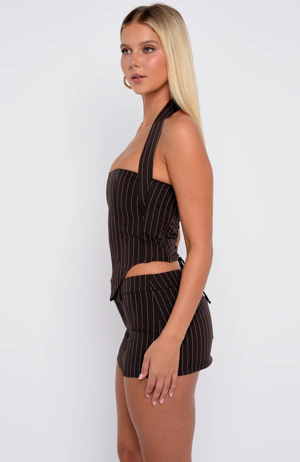 Back To Business Halter Bustier Chocolate Pinstripe