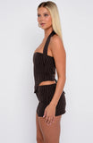 Back To Business Halter Bustier Chocolate Pinstripe